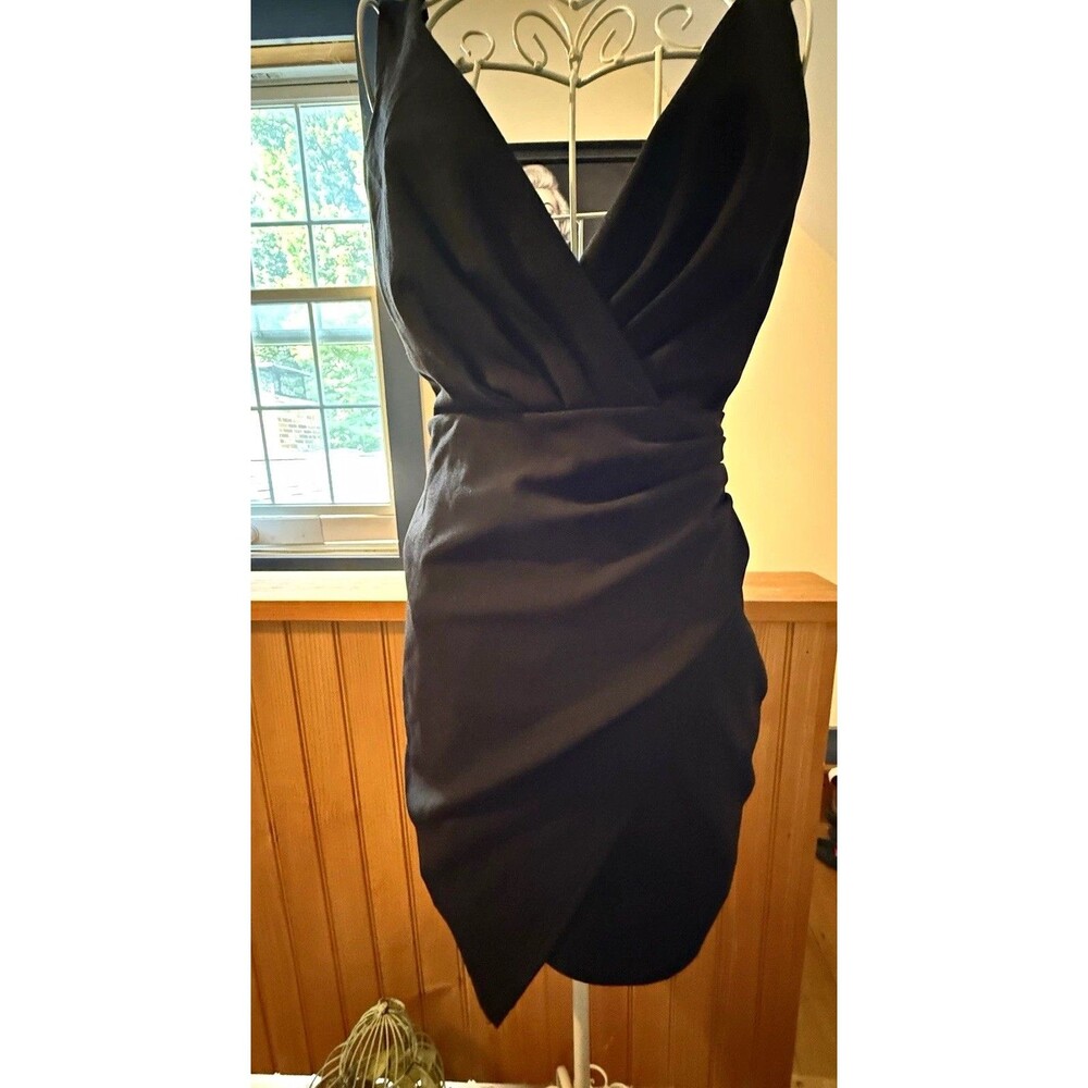 Emerald Sundae Women’s Black Sleeveless V-Neck Ruched Mini Dress Zip Size S